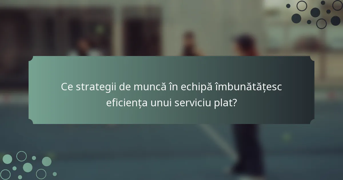 Ce strategii de muncă în echipă îmbunătățesc eficiența unui serviciu plat?